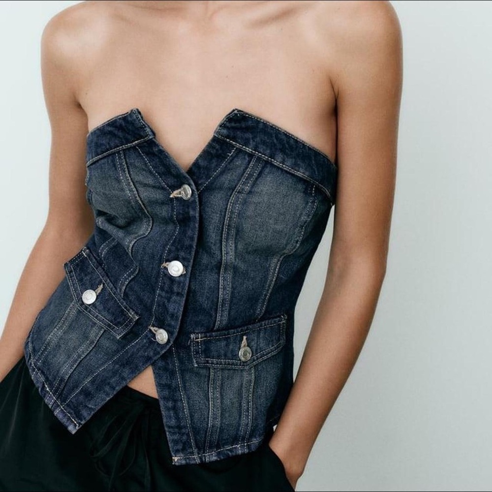 Zara Strapless Denim Corset Top